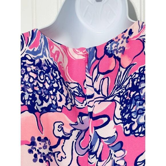 Lilly Pulitzer Marla Romper Sun Drenched Pink Tropics Ruffle Hem Crepe Size 00 - Picture 11 of 13